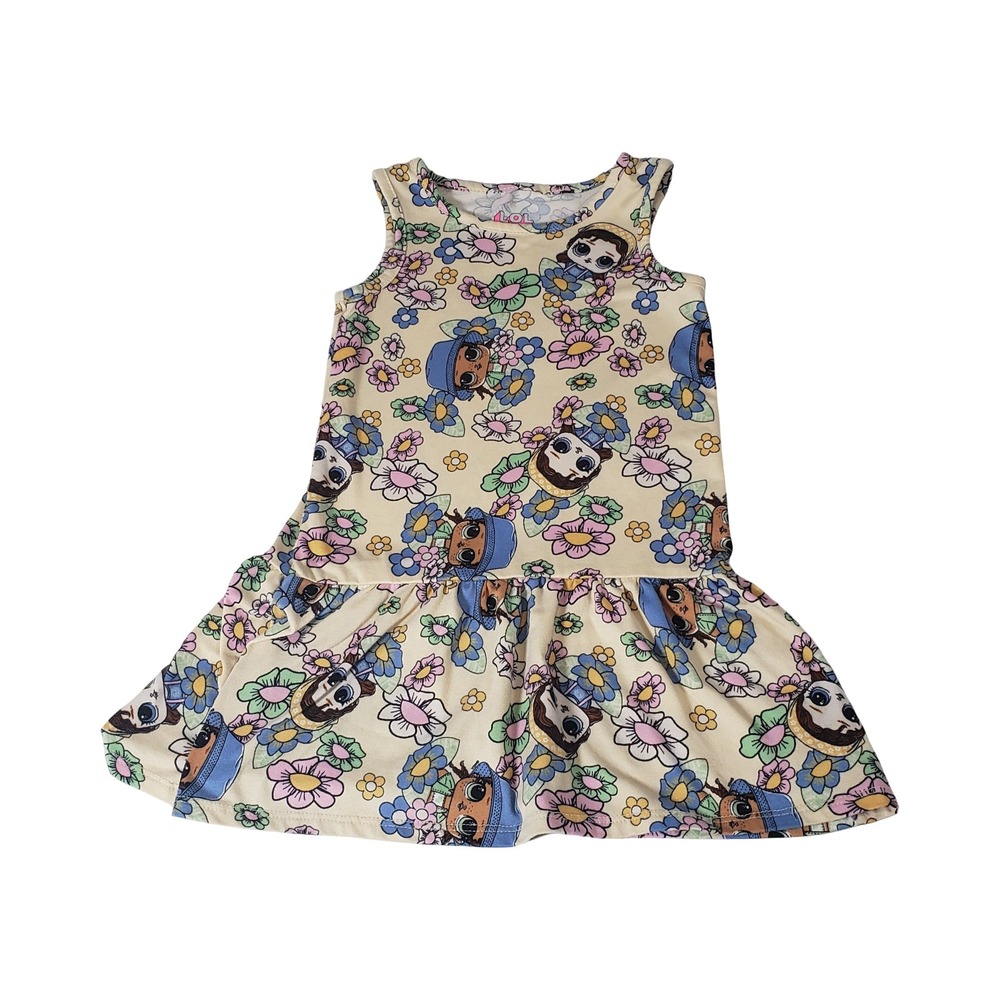 LOL Surprise Girls Floral Character Drop Waist Dress Cream Pink Blue XS 4-5